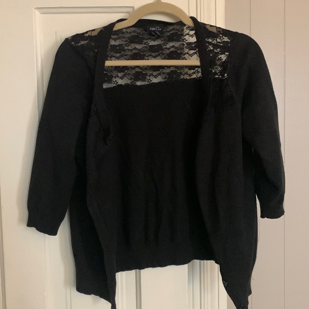 Black cardigans, three quarter sleeves, size Lg.